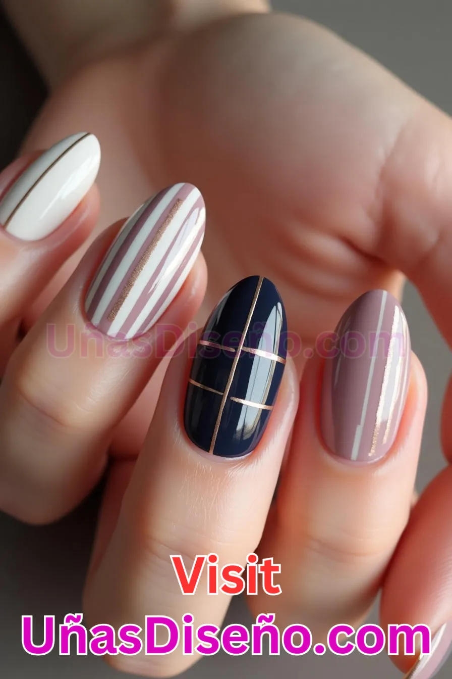 21. Sofisticación de rayas elegantes - Tendencias 2025 30 Estilos de Uñas Almendra que Marcan la Diferencia (2).jpeg