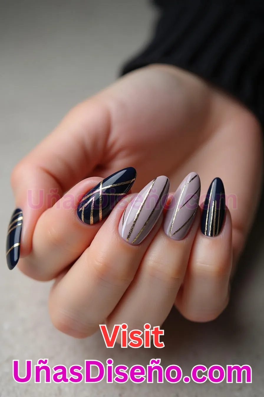21. Sofisticación de rayas elegantes - Tendencias 2025 30 Estilos de Uñas Almendra que Marcan la Diferencia (5).jpeg