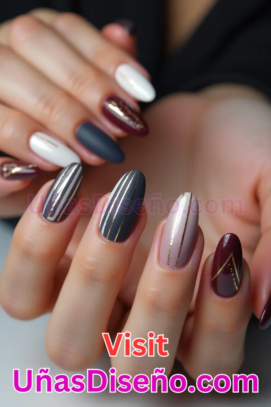 21. Sofisticación de rayas elegantes - Tendencias 2025 30 Estilos de Uñas Almendra que Marcan la Diferencia (6).jpeg
