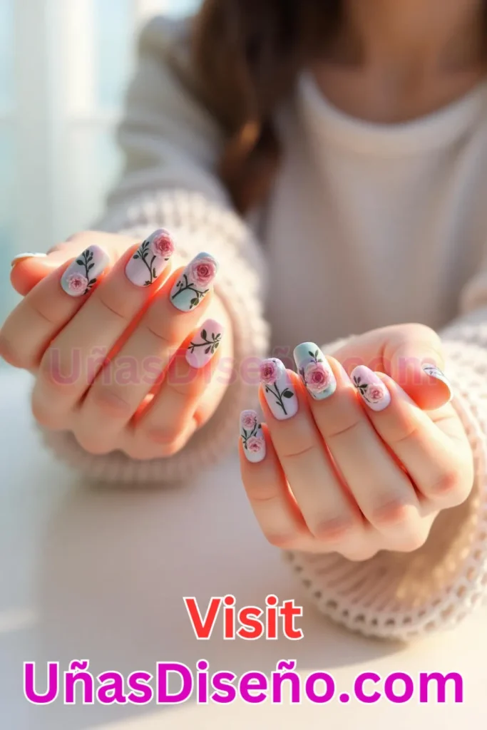 22. Diseños de uñas con estampado floral y suaves detalles de rosas pastel (1).jpeg