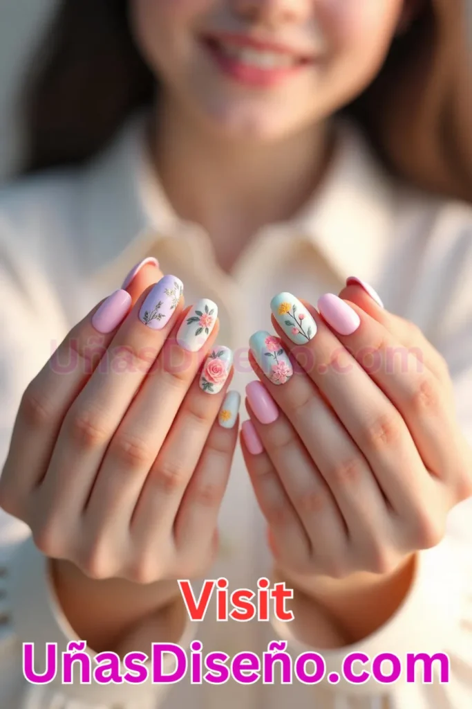 22. Diseños de uñas con estampado floral y suaves detalles de rosas pastel (3).jpeg