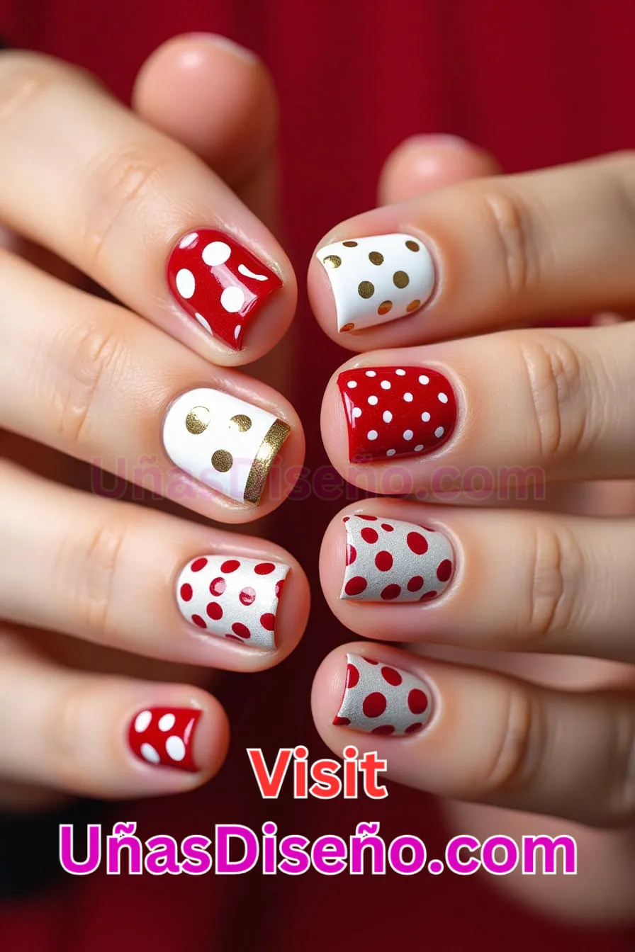 23 Arte de uñas a lunares rojos y blancos Los 25 Mejores Diseños de Uñas Para Principiantes 1.jpeg