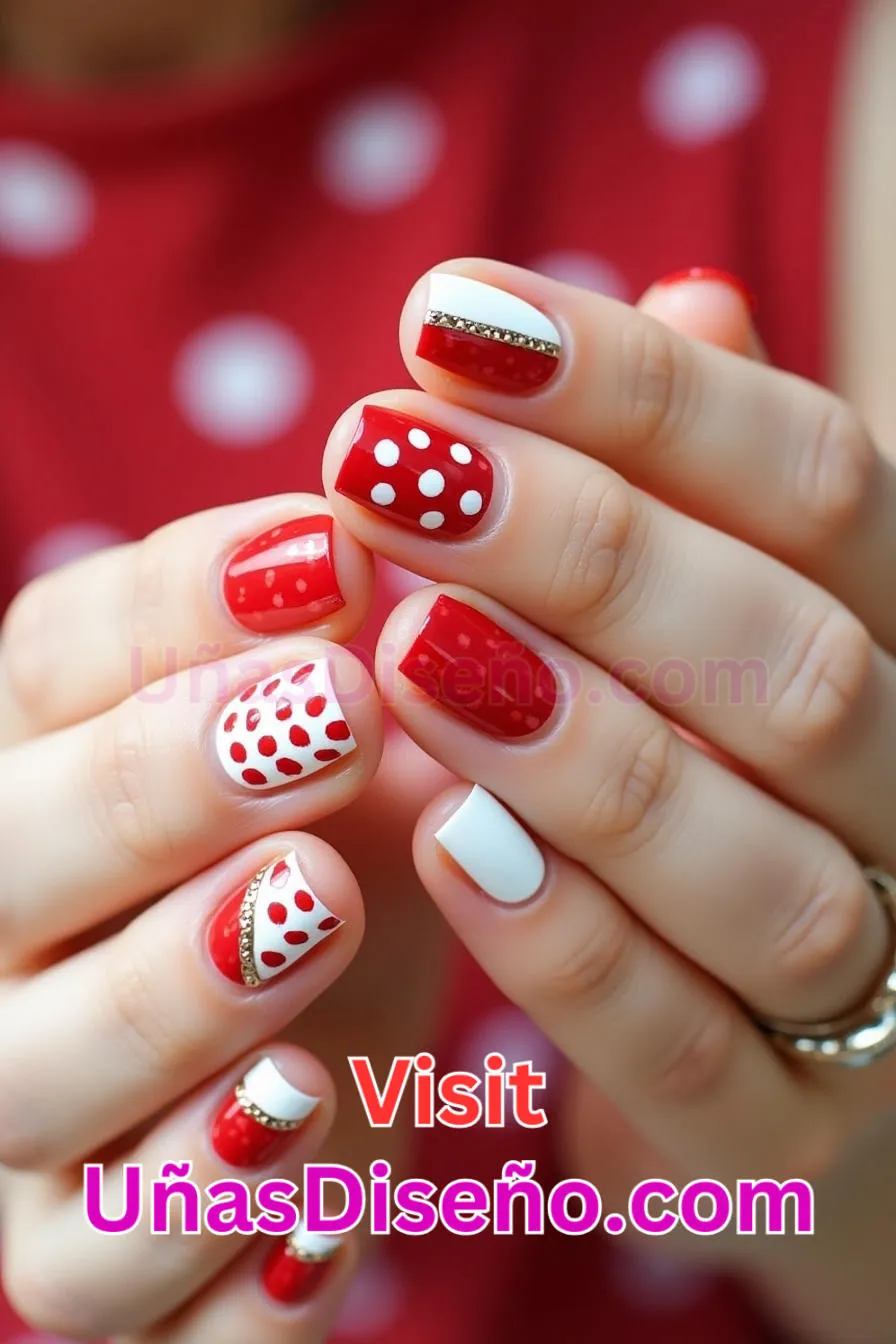 23 Arte de uñas a lunares rojos y blancos Los 25 Mejores Diseños de Uñas Para Principiantes 2.jpeg
