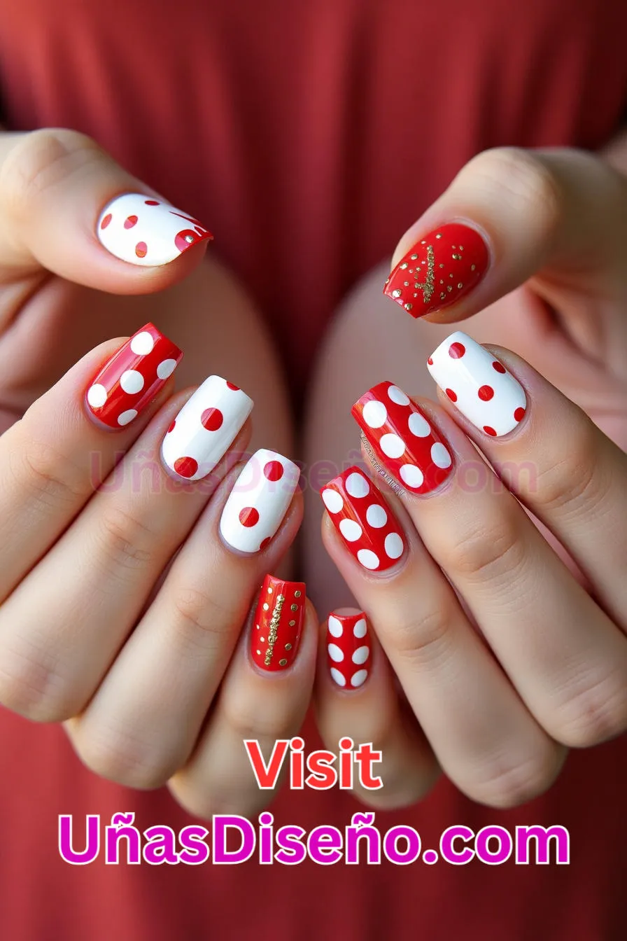 23 Arte de uñas a lunares rojos y blancos Los 25 Mejores Diseños de Uñas Para Principiantes 3.jpeg