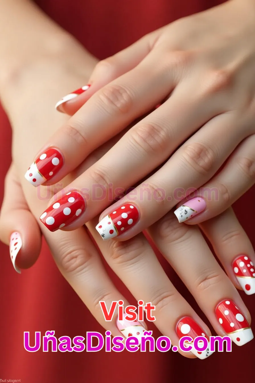 23 Arte de uñas a lunares rojos y blancos Los 25 Mejores Diseños de Uñas Para Principiantes 5.jpeg