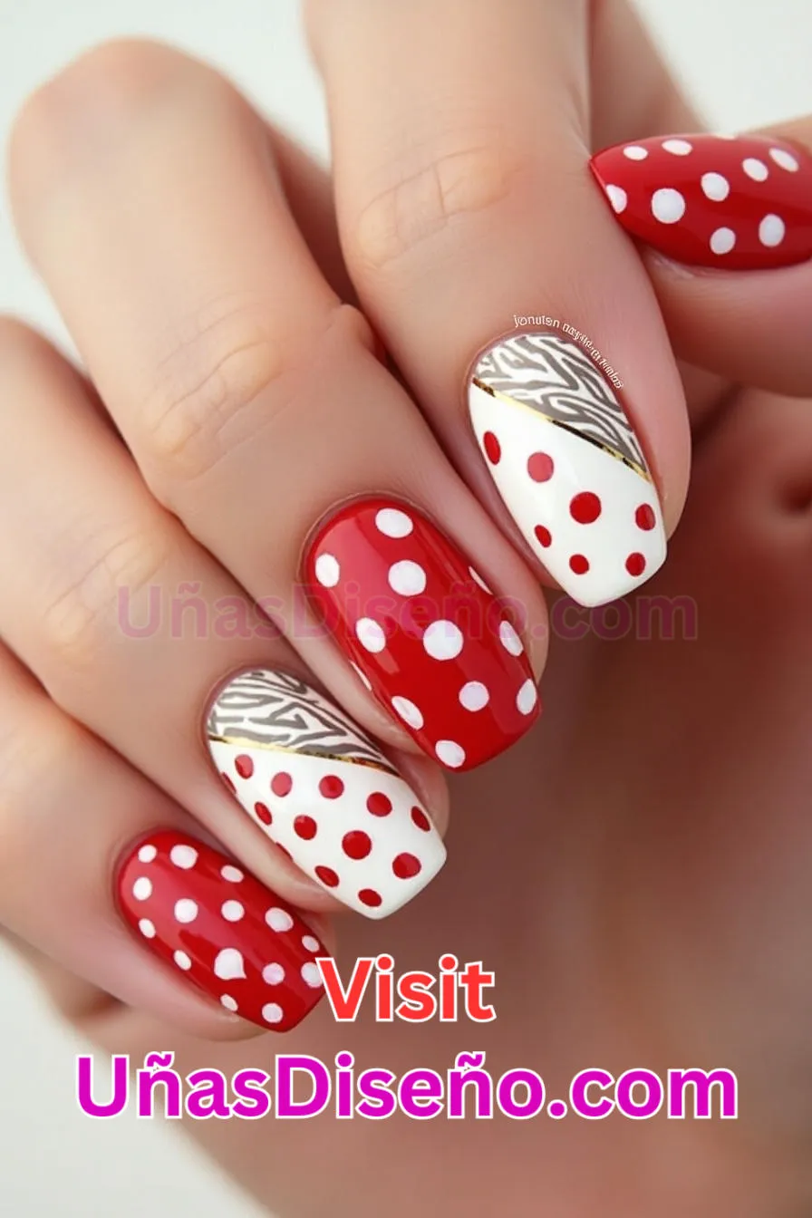 23 Arte de uñas a lunares rojos y blancos Los 25 Mejores Diseños de Uñas Para Principiantes 6.jpeg