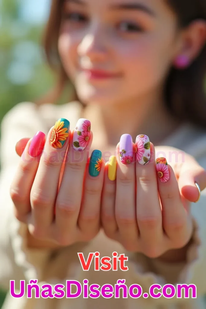 24. Diseños de uñas con estampado floral y brillantes dibujos de dalias (3).jpeg