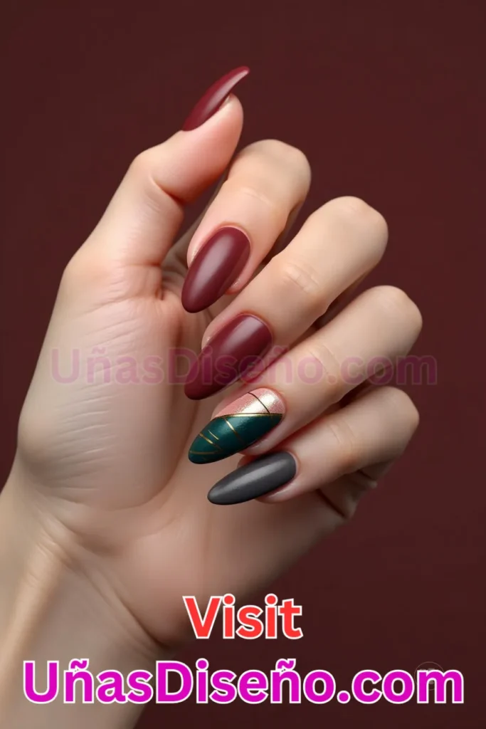 24. Exquisitos diseños de uñas almendrados en rojo burdeos (2)