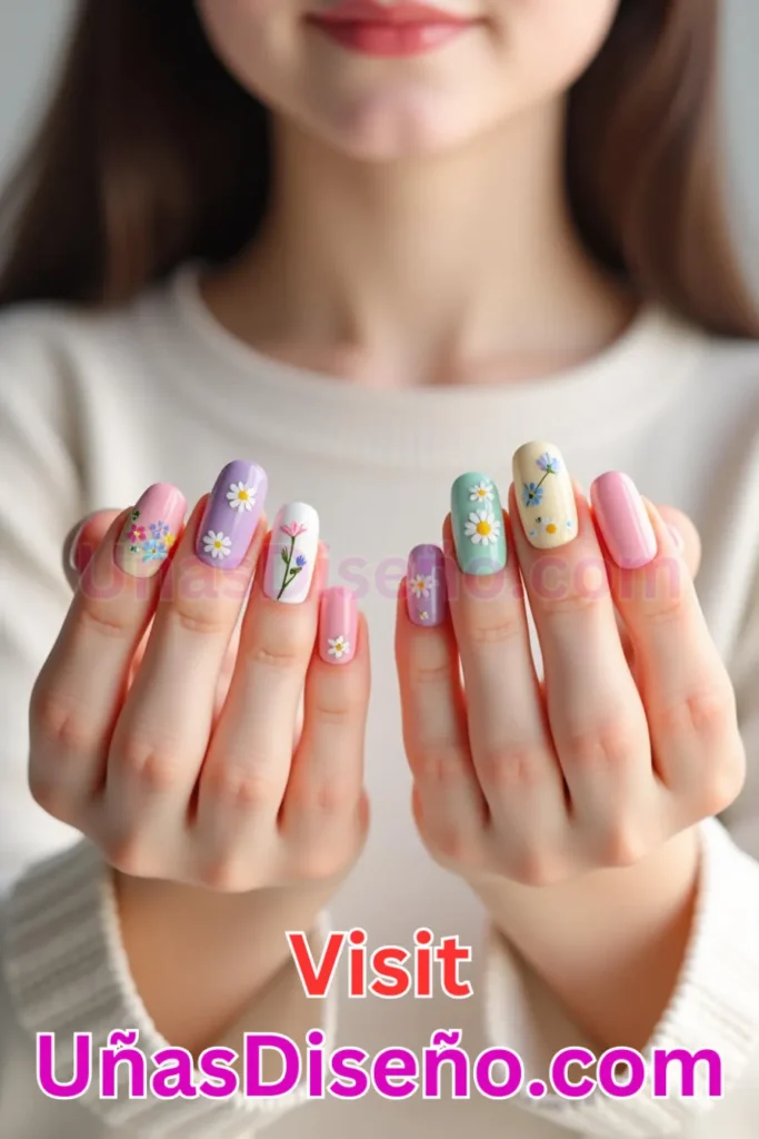 25. Diseños de uñas con estampado floral y pequeñas flores mezcladas (2).jpeg