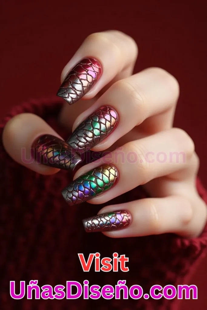 25. Escamas Rojo Escorpión con Sello Holográfico Diseños de Uñas Navideñas (2).jpeg