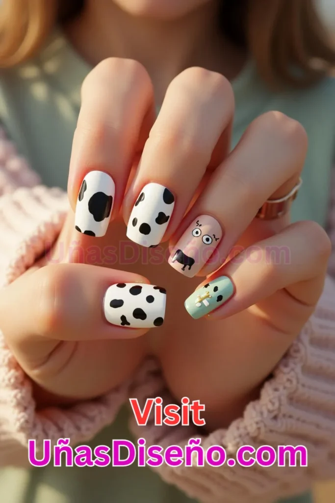 25. Vaca Diseños de uñas - 51 Diseños de uñas con estampado animal para combinar a la perfección con tus vestidos (1).jpeg