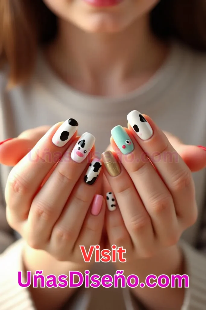 25. Vaca Diseños de uñas - 51 Diseños de uñas con estampado animal para combinar a la perfección con tus vestidos (2).jpeg