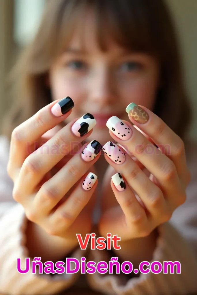 25. Vaca Diseños de uñas - 51 Diseños de uñas con estampado animal para combinar a la perfección con tus vestidos (3).jpeg