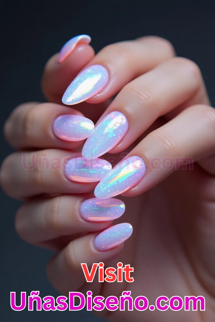 26. Iluminación iridiscente - Tendencias 2025 30 Estilos de Uñas Almendra que Marcan la Diferencia (1).jpeg
