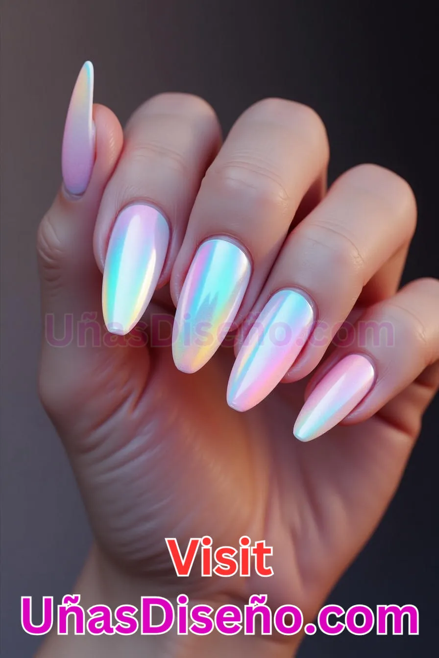 26. Iluminación iridiscente - Tendencias 2025 30 Estilos de Uñas Almendra que Marcan la Diferencia (4).jpeg