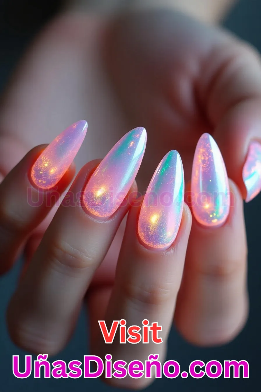 26. Iluminación iridiscente - Tendencias 2025 30 Estilos de Uñas Almendra que Marcan la Diferencia (5).jpeg