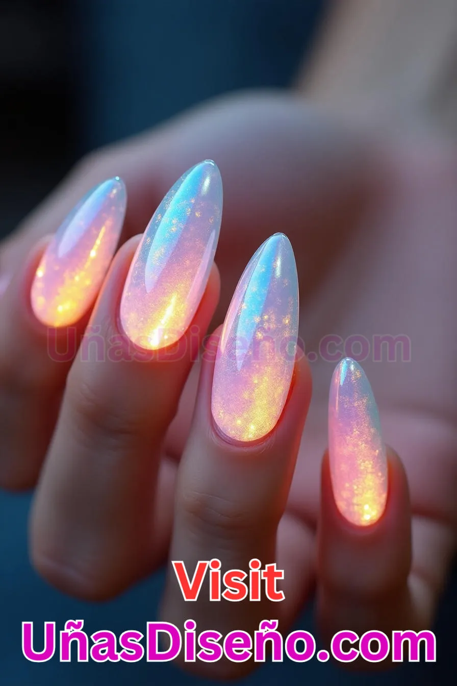 26. Iluminación iridiscente - Tendencias 2025 30 Estilos de Uñas Almendra que Marcan la Diferencia (6).jpeg