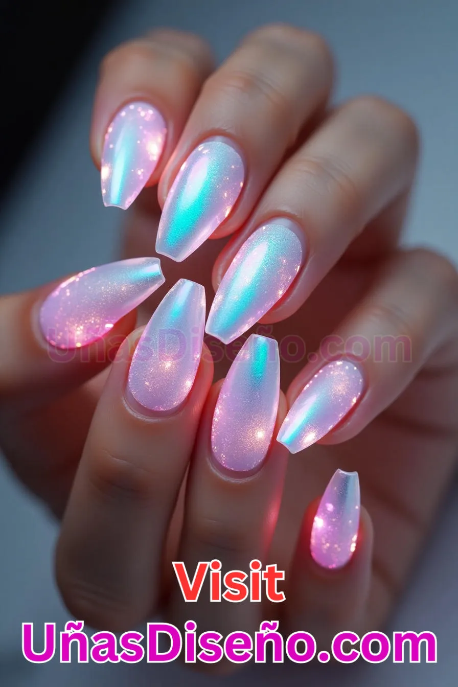 26. Iluminación iridiscente - Tendencias 2025 30 Estilos de Uñas Almendra que Marcan la Diferencia (7).jpeg