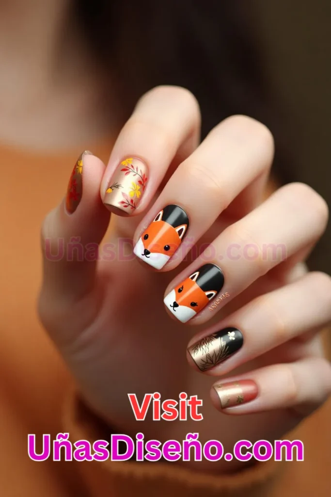 27. Zorro Diseños de uñas - 51 Diseños de uñas con estampado animal para combinar a la perfección con tus vestidos (1).jpeg