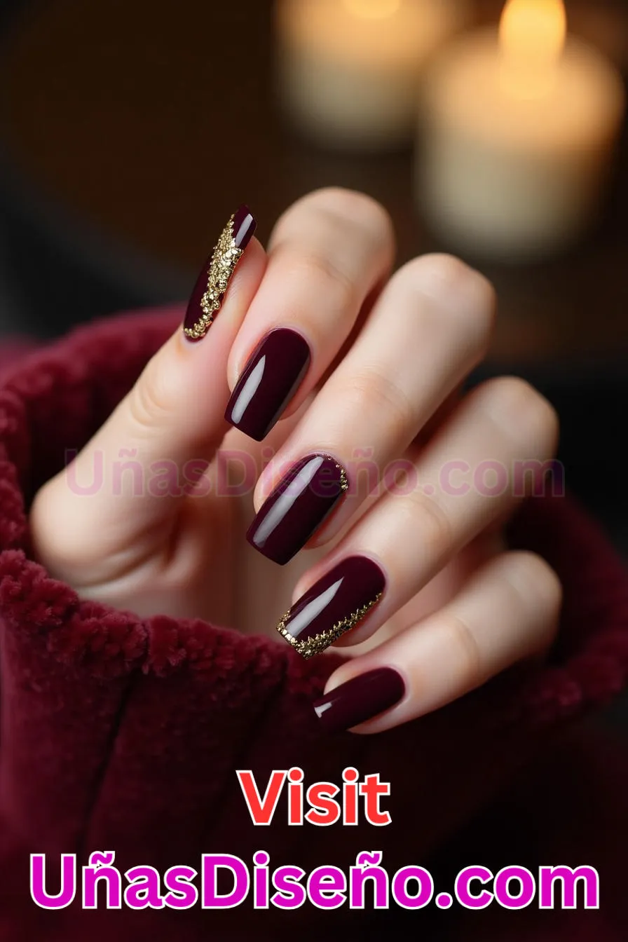 3. Manicura Francesa Inversa en Burdeos y Oro (2)