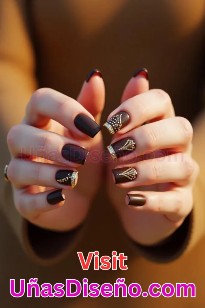 3. Uñas Chocolate con Toques Dorados - 15 Diseños de Uñas de Chocolate Oscuro que Complementarán tu Look a la Perfección (3).jpeg