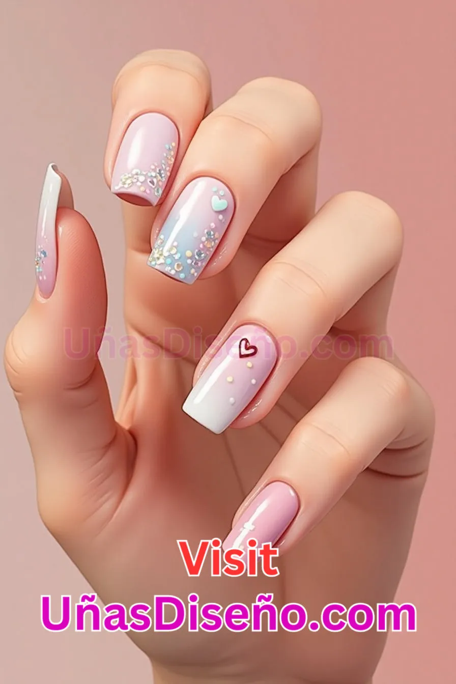 3. Uñas con acento de corazón - 12 modernos diseños de uñas transparentes con motivos y detalles únicos 1.jpeg