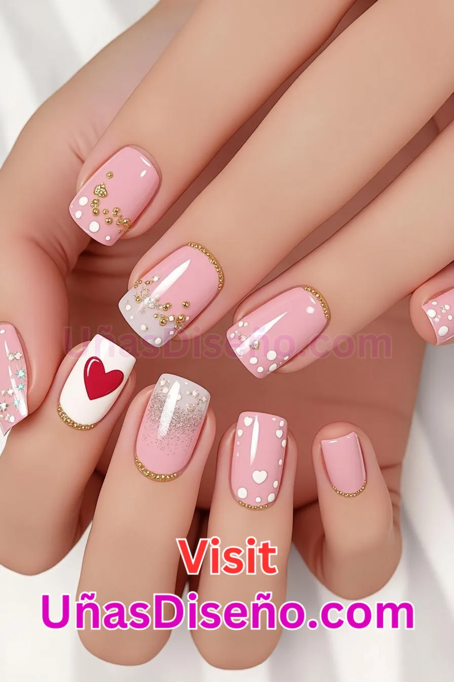 3. Uñas con acento de corazón - 12 modernos diseños de uñas transparentes con motivos y detalles únicos 4.jpeg