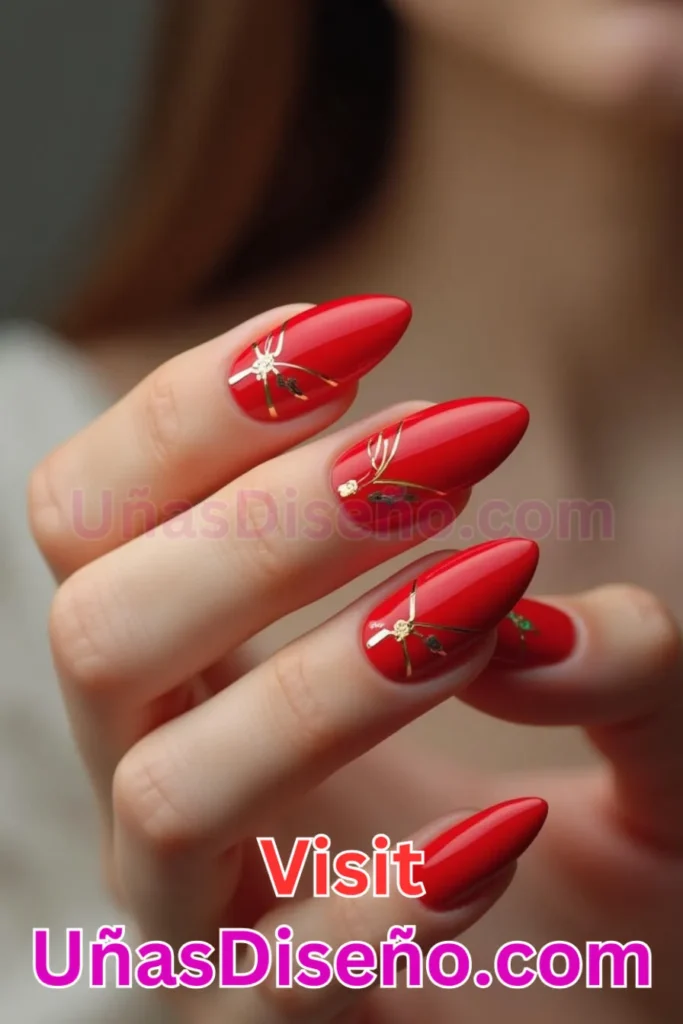 3. trevidos diseños de uñas en rojo escarlata almendra - Un rojo vivo y brillante