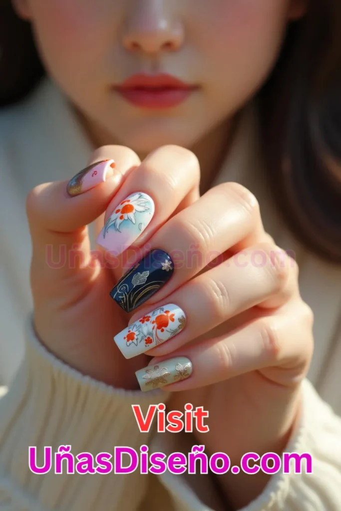 37. Carpa koi Diseños de uñas - 51 Diseños de uñas con estampado animal para combinar a la perfección con tus vestidos (2).jpeg