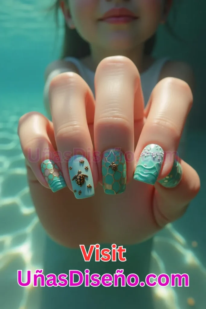 38. Tortuga Diseños de uñas - 51 Diseños de uñas con estampado animal para combinar a la perfección con tus vestidos (1).jpeg