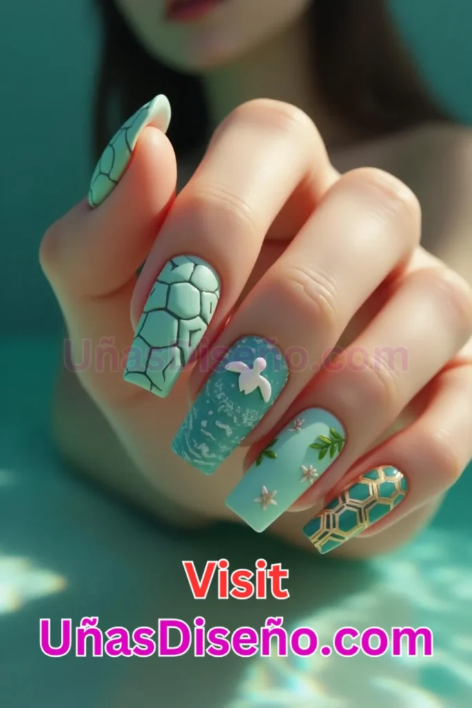 38. Tortuga Diseños de uñas - 51 Diseños de uñas con estampado animal para combinar a la perfección con tus vestidos (3).jpeg