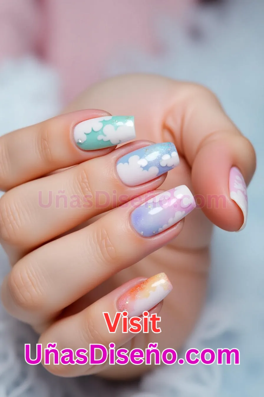 4 Nubes de colores Nail Art Los 25 Mejores Diseños de Uñas Para Principiantes 5.jpeg