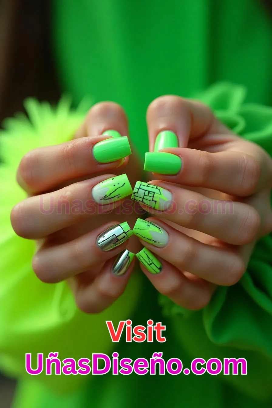 4. Diseño de uñas verde neón - 15 Diseños de uñas de neón de moda para un look atrevido y vibrante 5.jpeg