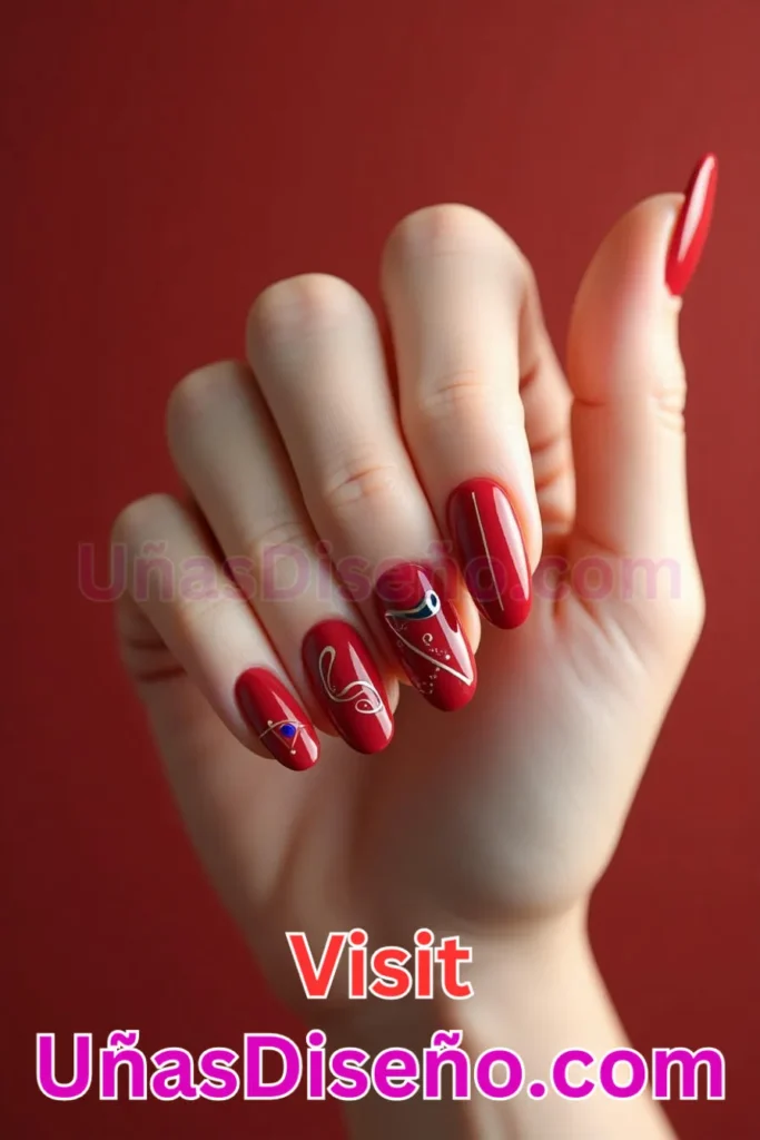 4. Diseños de uñas clásicos en rojo bermellón almendra (2)