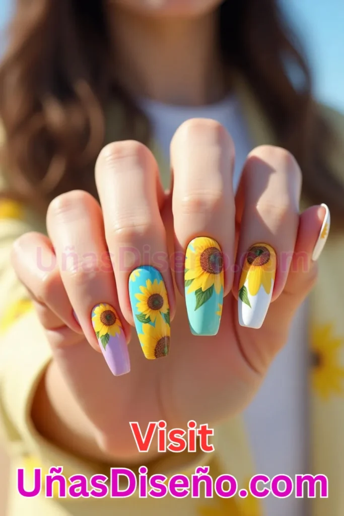 4. Diseños de uñas con estampado floral y atrevidos girasoles amarillos (2).jpeg