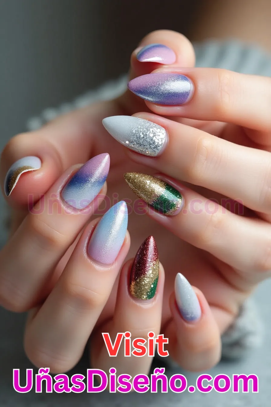 4. Efecto degradado de purpurina - Cómo Elegir el Diseño Perfecto para Uñas Almendra 21 Ideas Exclusivas para Brillar (2).jpeg