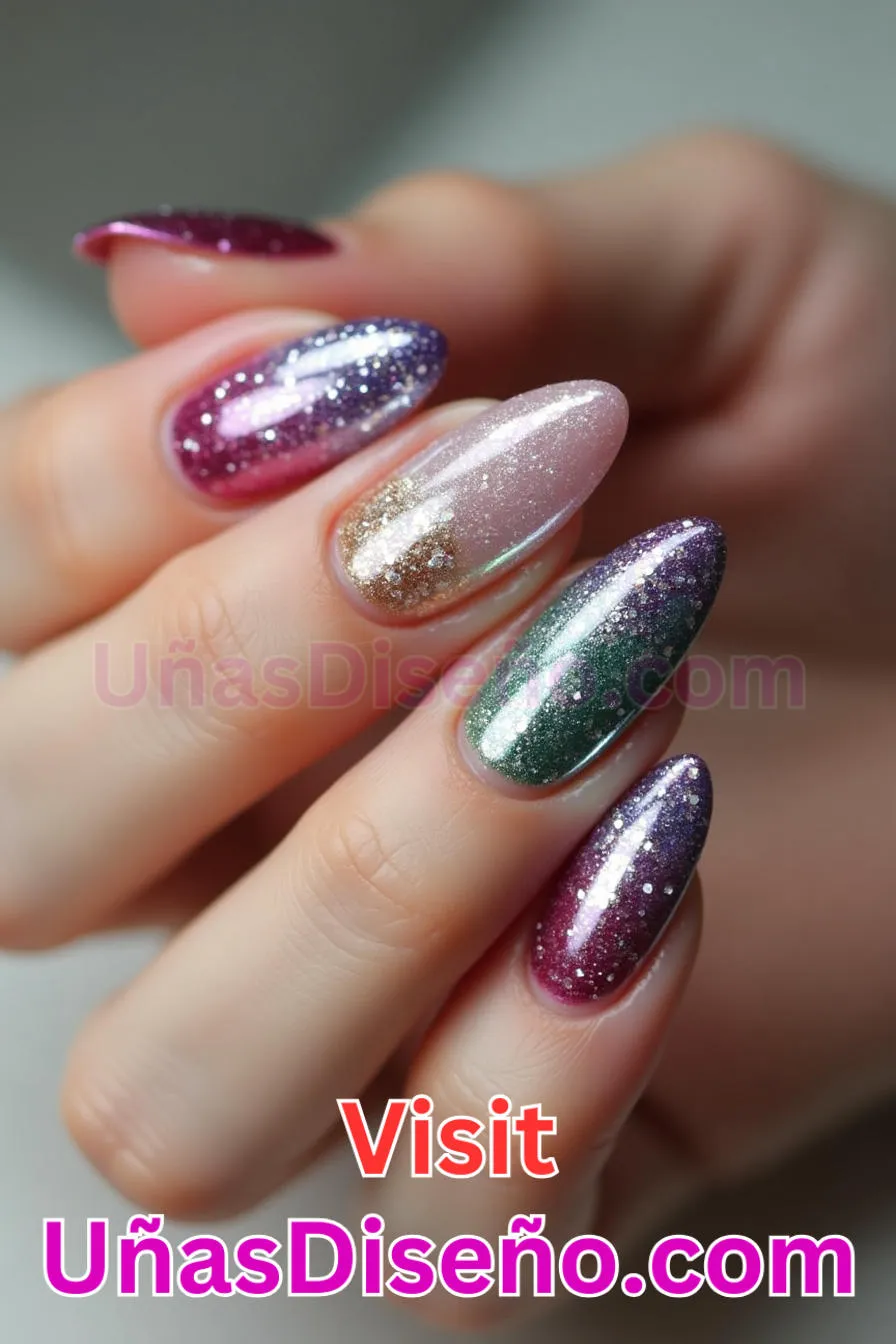 4. Efecto degradado de purpurina - Cómo Elegir el Diseño Perfecto para Uñas Almendra 21 Ideas Exclusivas para Brillar (3).jpeg