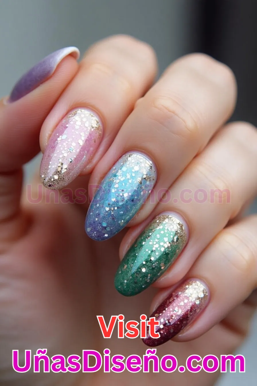 4. Efecto degradado de purpurina - Cómo Elegir el Diseño Perfecto para Uñas Almendra 21 Ideas Exclusivas para Brillar (4).jpeg