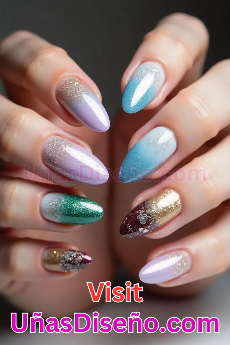 4. Efecto degradado de purpurina - Cómo Elegir el Diseño Perfecto para Uñas Almendra 21 Ideas Exclusivas para Brillar (5).jpeg