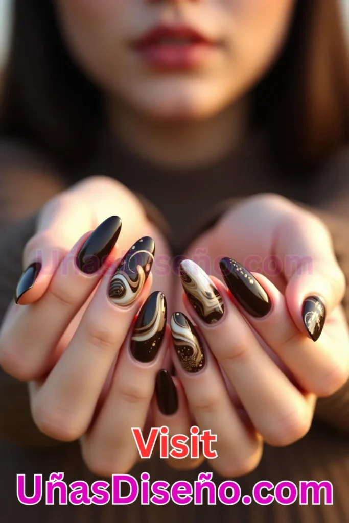 4. Mármol de Chocolate y Crema - 15 Diseños de Uñas de Chocolate Oscuro que Complementarán tu Look a la Perfección (1).jpeg