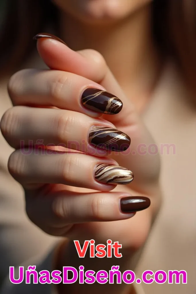 4. Mármol de Chocolate y Crema - 15 Diseños de Uñas de Chocolate Oscuro que Complementarán tu Look a la Perfección (6).jpeg