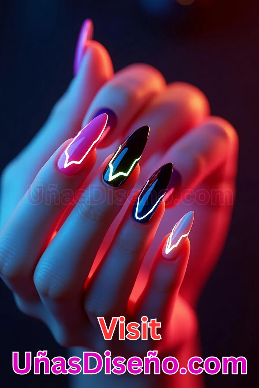 4. Neon Edge Impact - Tendencias 2025 30 Estilos de Uñas Almendra que Marcan la Diferencia (1).jpeg