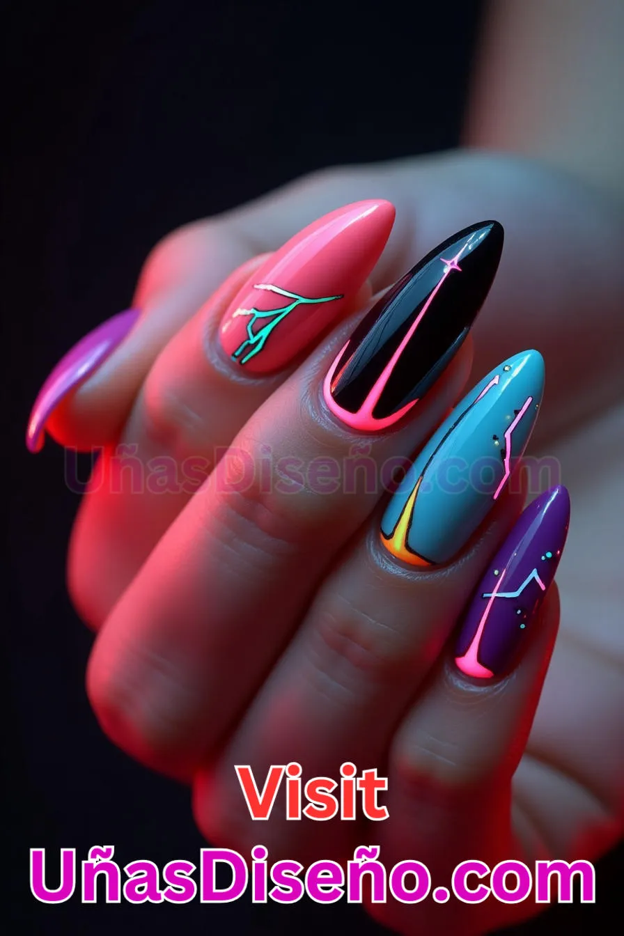 4. Neon Edge Impact - Tendencias 2025 30 Estilos de Uñas Almendra que Marcan la Diferencia (5).jpeg