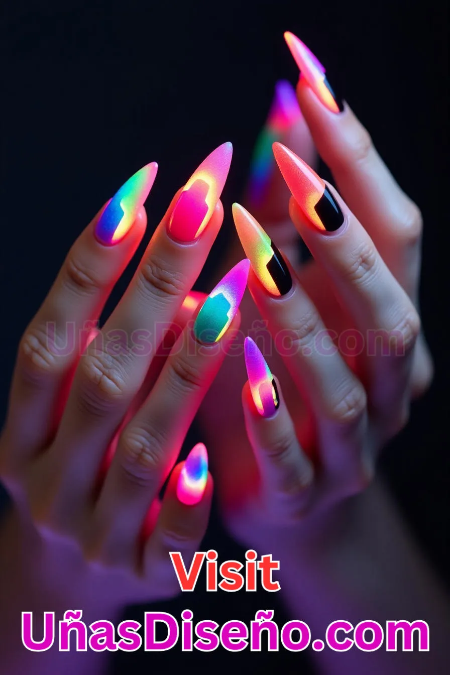4. Neon Edge Impact - Tendencias 2025 30 Estilos de Uñas Almendra que Marcan la Diferencia (7).jpeg