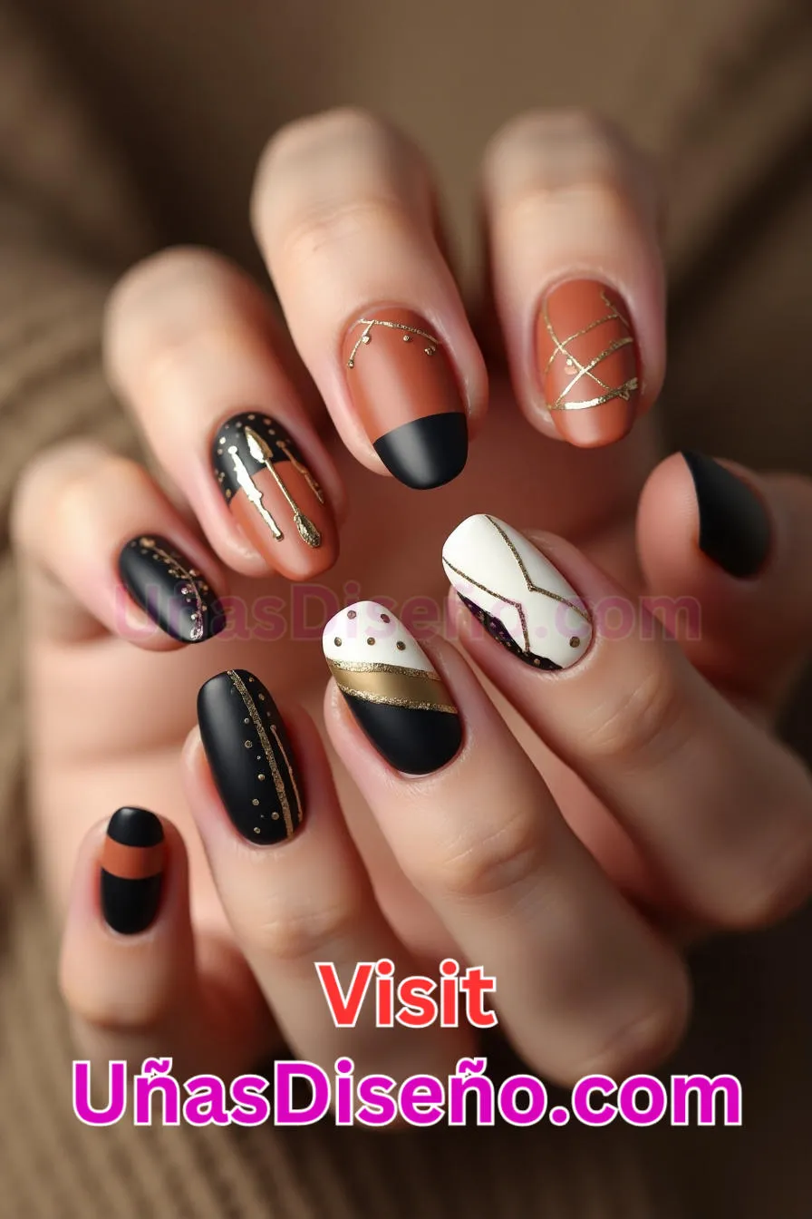 4. Uñas terrosas de terciopelo en blanco, negro y terracota - 12 modernos diseños de uñas transparentes con motivos y detalles únicos 6.jpeg