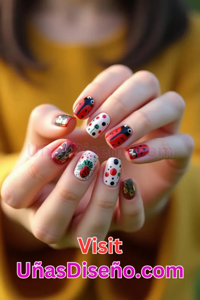 45. Mariquita Diseños de uñas - 51 Diseños de uñas con estampado animal para combinar a la perfección con tus vestidos (3).jpeg