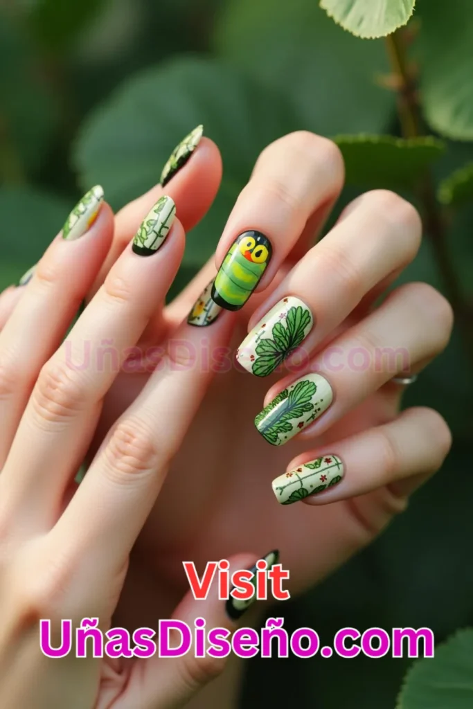 47. Oruga Diseños de uñas - 51 Diseños de uñas con estampado animal para combinar a la perfección con tus vestidos (1).jpeg