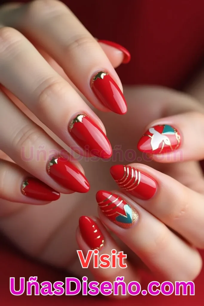 5. Diseños de uñas vibrantes en rojo cereza almendra (3)