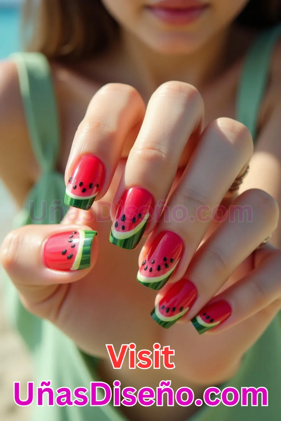 5. Manicura Francesa Invertida de Sandía (1)