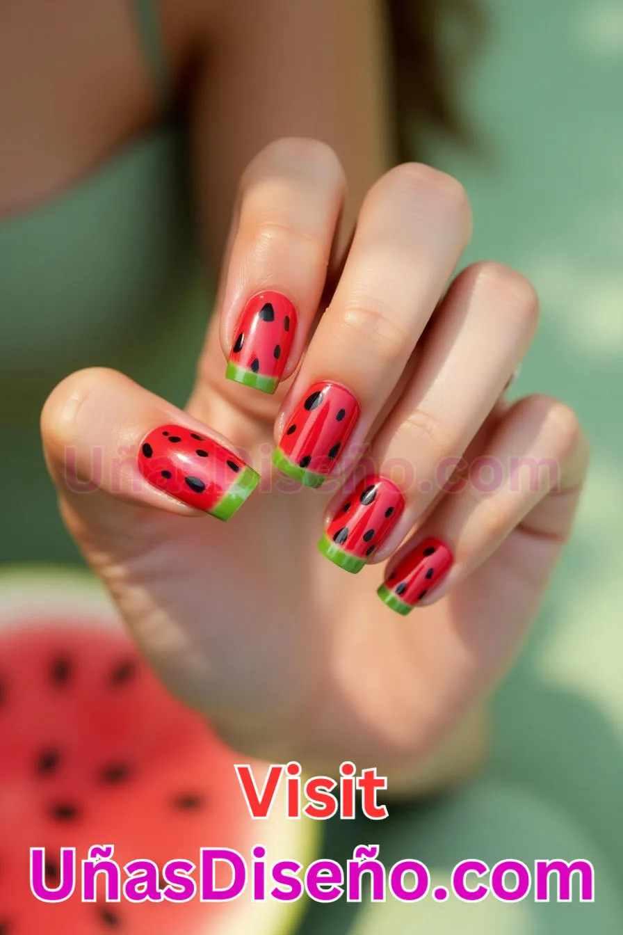 5. Manicura Francesa Invertida de Sandía (8)